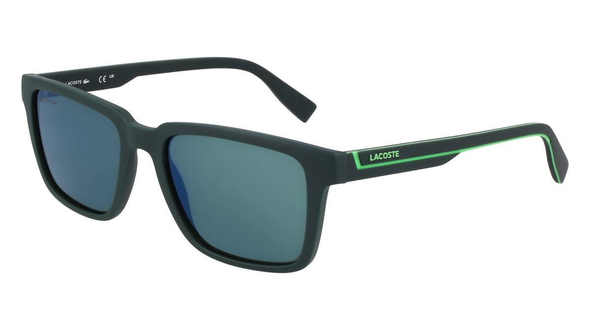Sunglasses Lacoste L6032S (301) color matte green shape rectangle lenses solid green flash