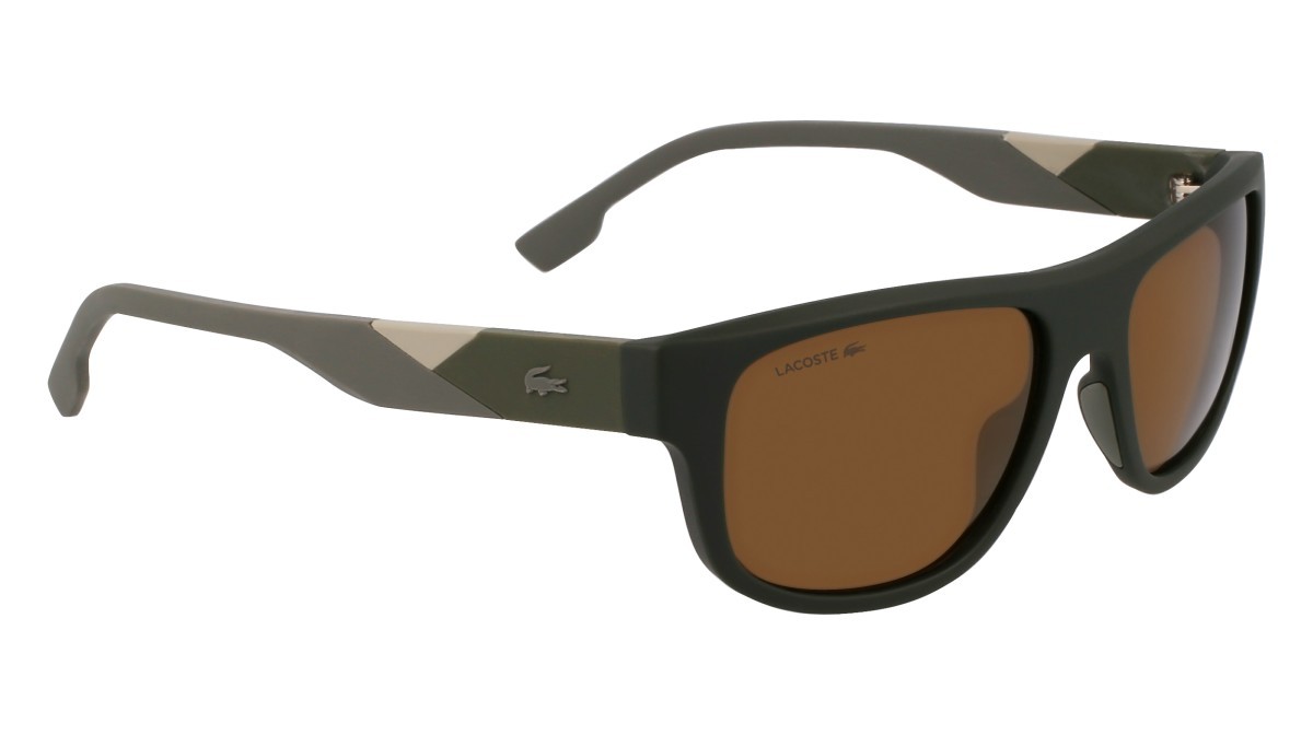 Sonnenbrillen Lacoste L6042S (275) farbe matte khaki/brown flash gold form rechteckig gläser brown - multilayer light gold mirror