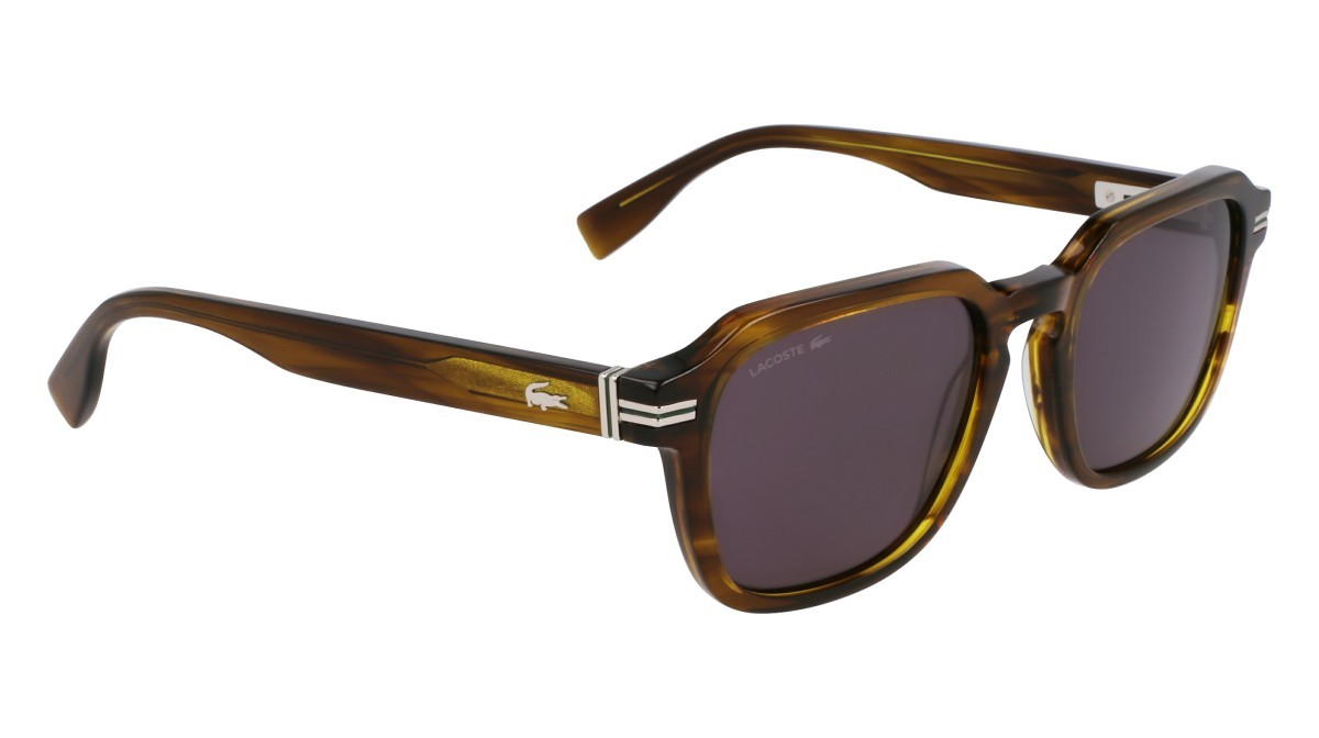 Sunglasses Lacoste L6046S (275) color striped khaki shape rectangle lenses solid grey