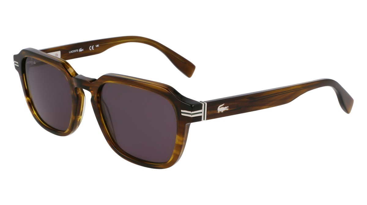 Sunglasses Lacoste L6046S (275) color striped khaki shape rectangle lenses solid grey
