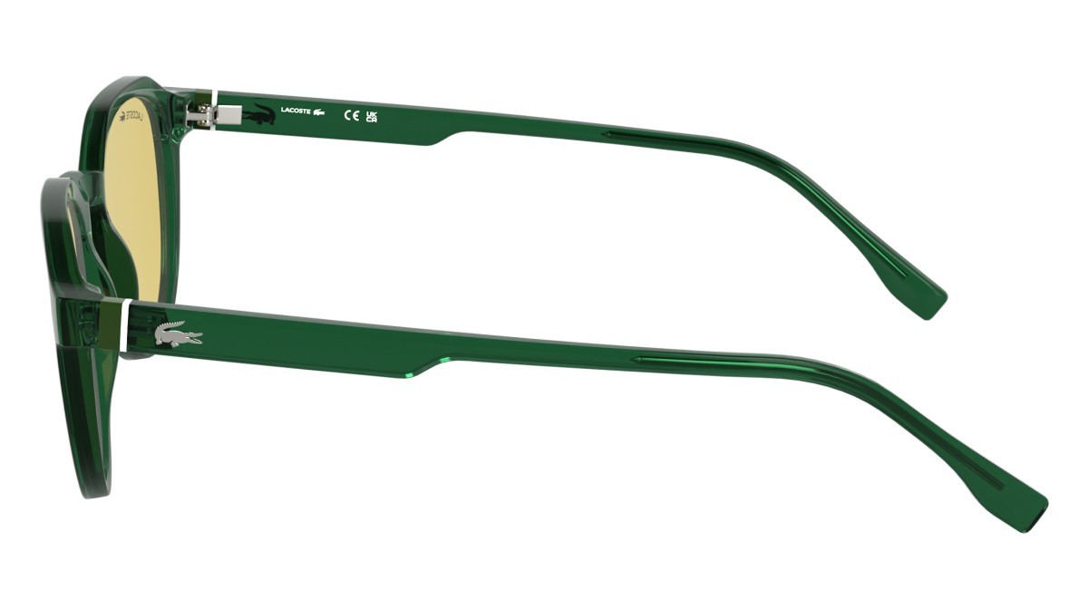 Sunglasses Lacoste L6052S (301) color transparent green shape rectangle lenses solid yellow