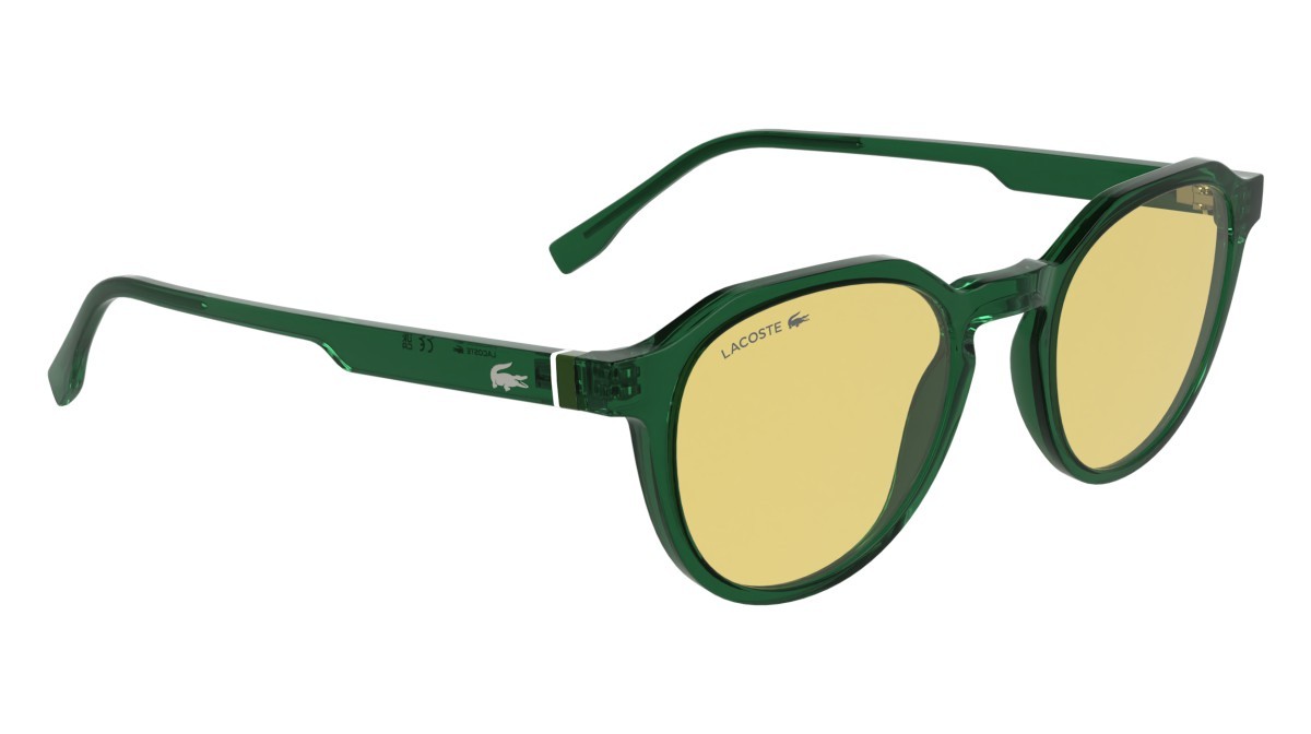 Sunglasses Lacoste L6052S (301) color transparent green shape rectangle lenses solid yellow