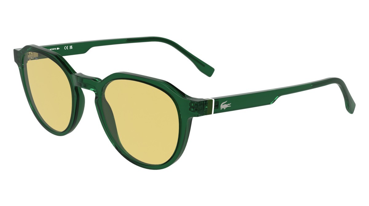 Sunglasses Lacoste L6052S (301) color transparent green shape rectangle lenses solid yellow