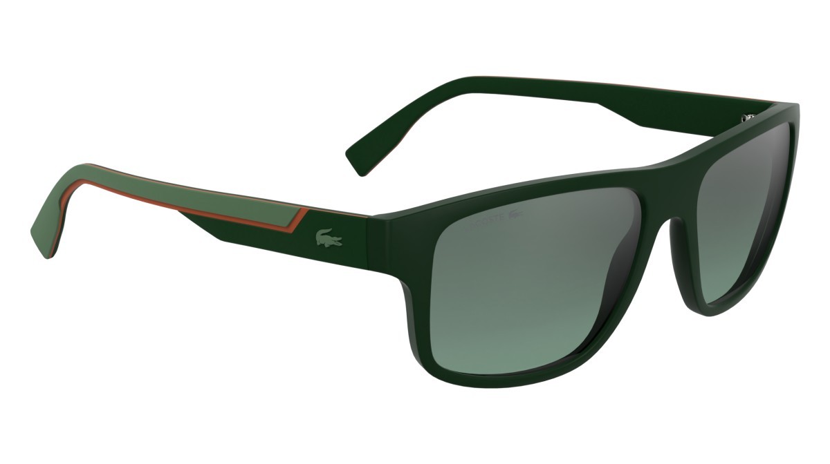 Sunglasses Lacoste L6057S (301) color matte green shape rectangle lenses gradient mirror green