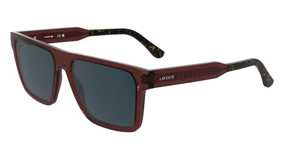 Occhiali da sole Lacoste L6059S (601) colore transparent burgundy forma rettangolare lenti solid blue