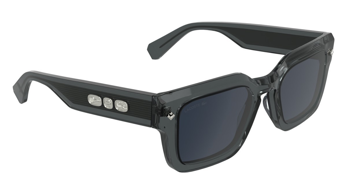 Sunglasses Lacoste L6071S (035) color transparent grey shape rectangle lenses solid blue
