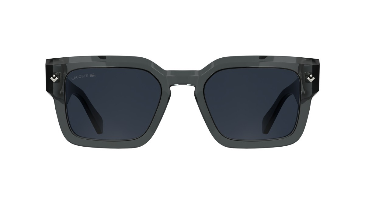 Sunglasses Lacoste L6071S (035) color transparent grey shape rectangle lenses solid blue