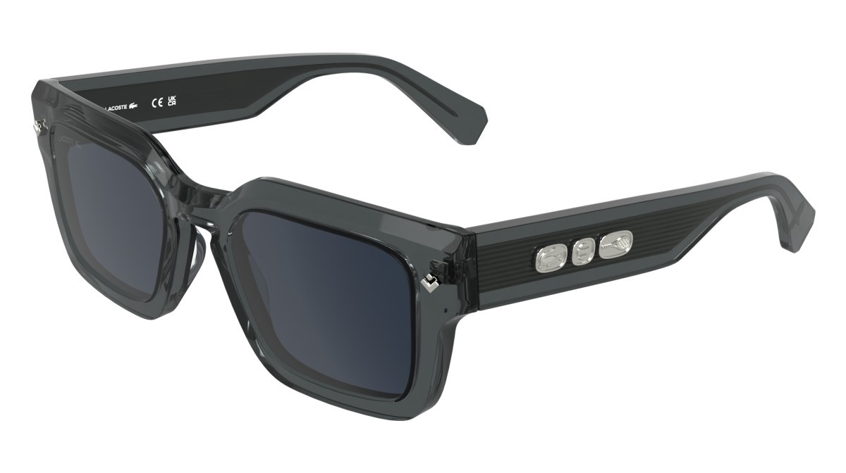 Sunglasses Lacoste L6071S (035) color transparent grey shape rectangle lenses solid blue
