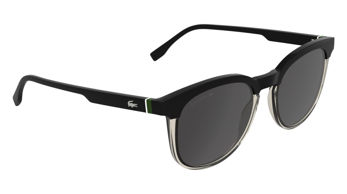 Sunglasses Lacoste L6073S (001) color black/transparent blush shape rectangle lenses solid grey
