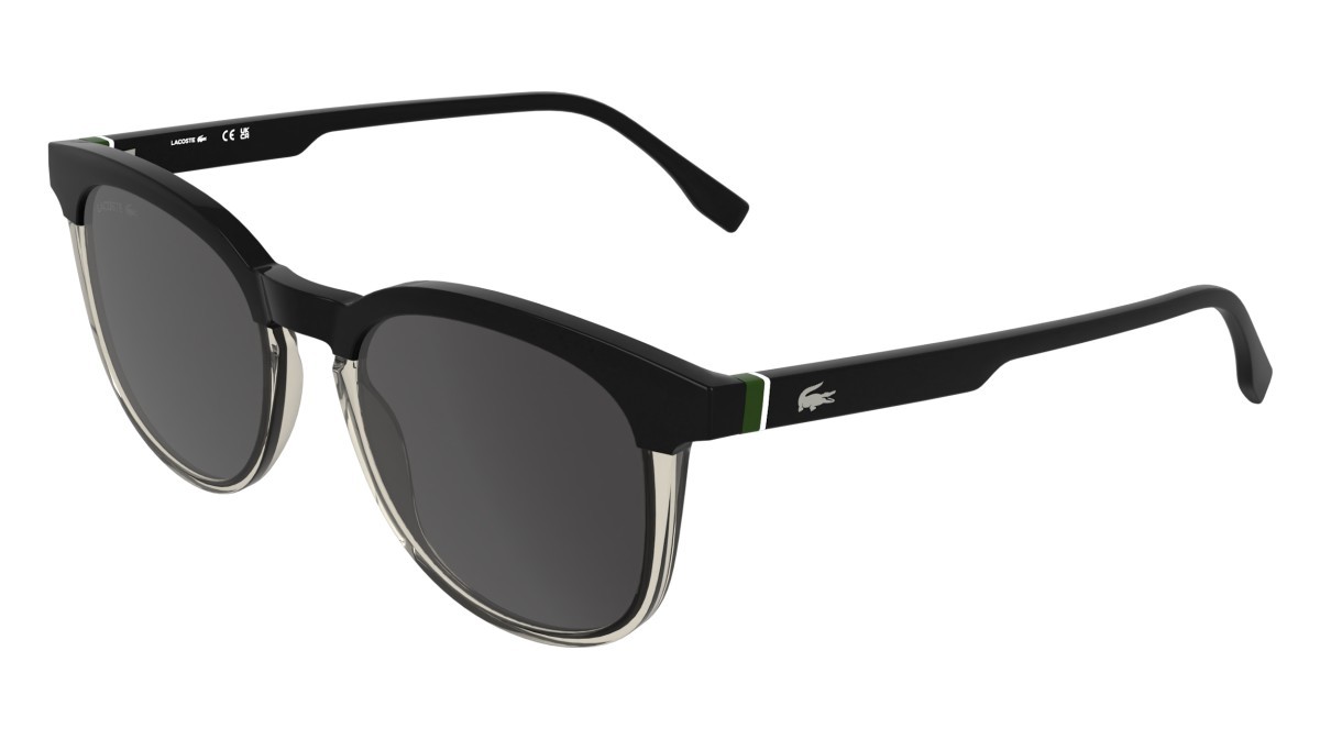 Sunglasses Lacoste L6073S (001) color black/transparent blush shape rectangle lenses solid grey
