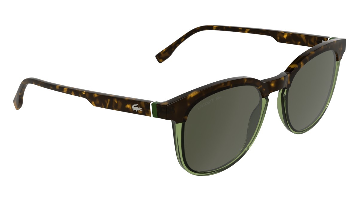 Sunglasses Lacoste L6073S (223) color havana/transparent light green shape rectangle lenses solid green