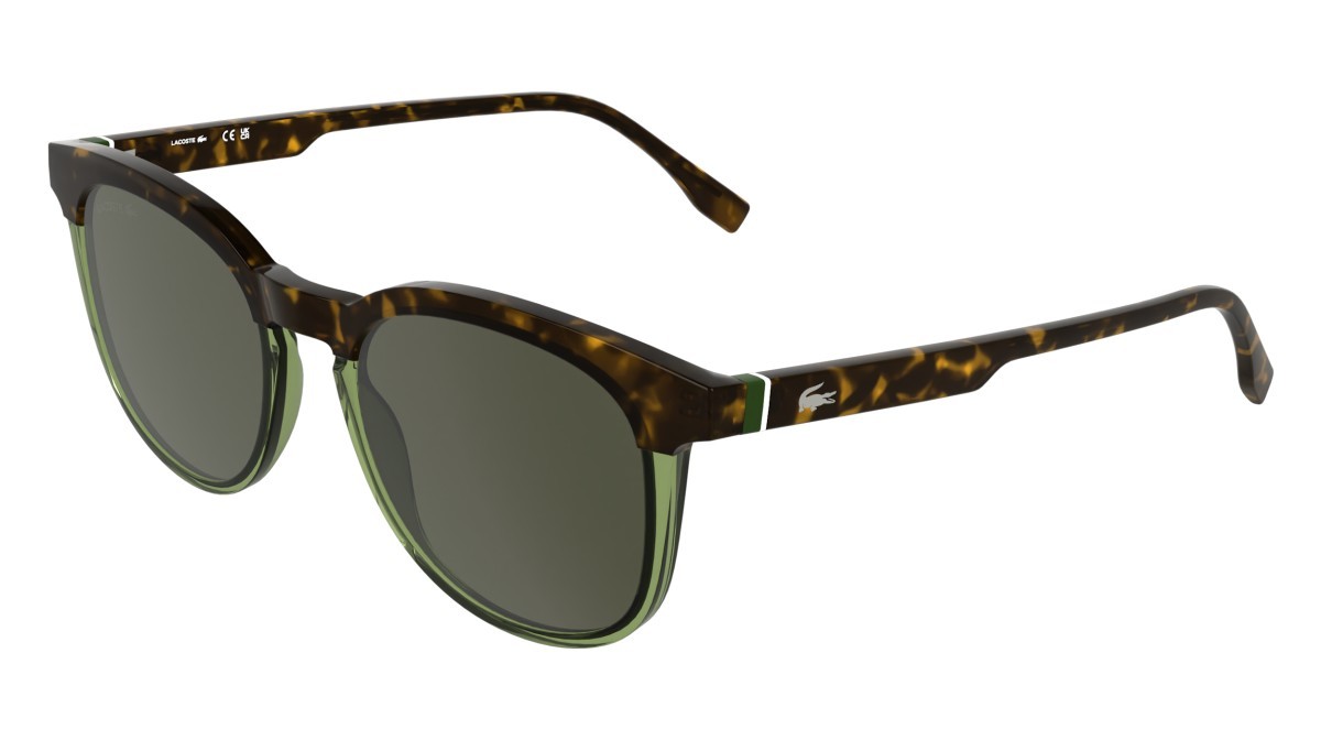 Sunglasses Lacoste L6073S (223) color havana/transparent light green shape rectangle lenses solid green
