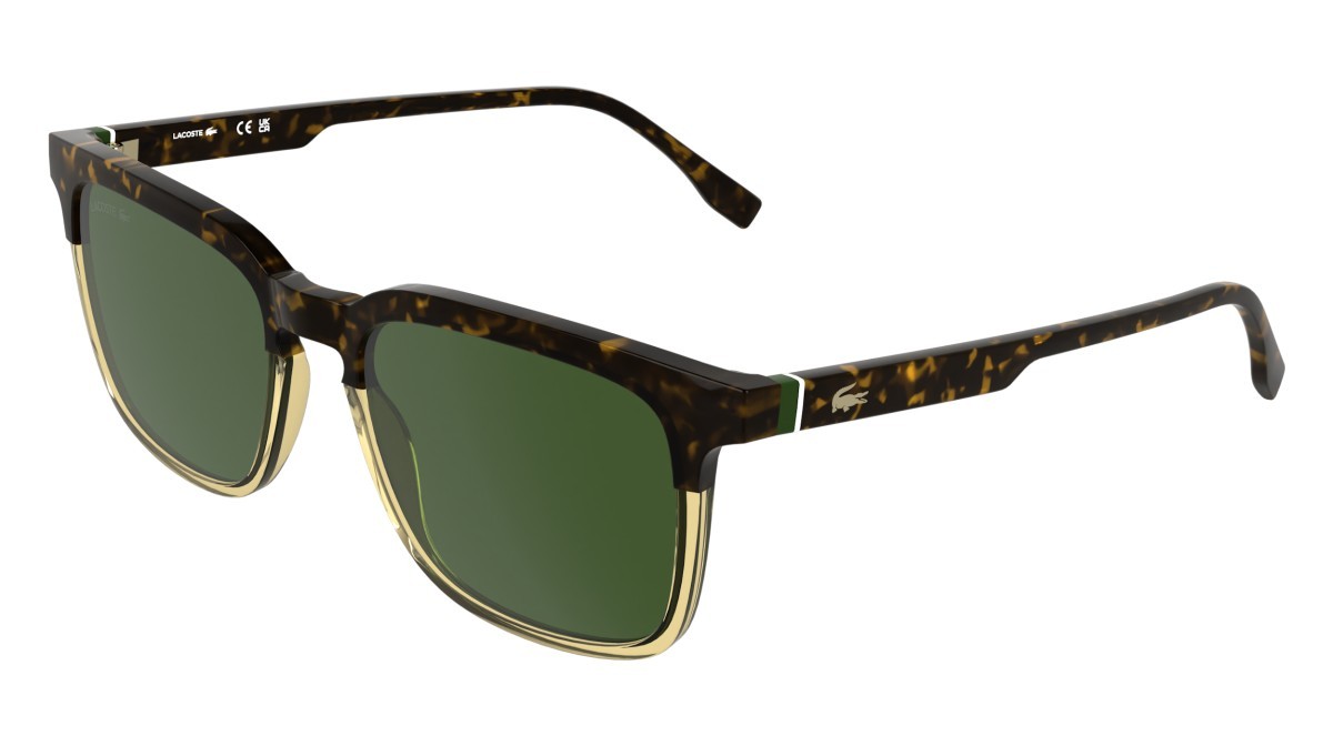 Sunglasses Lacoste L6074S (212) color havana/transparent h0ney shape rectangle lenses solid green
