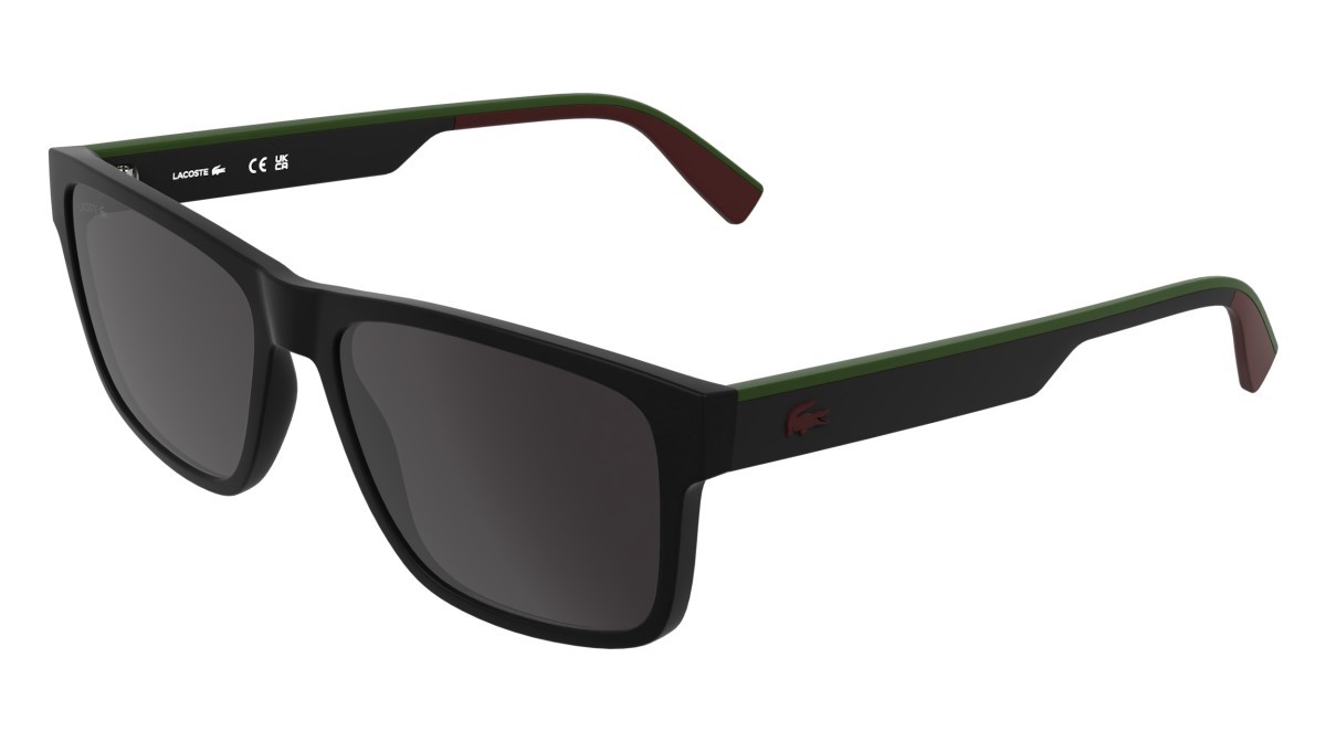 Sunglasses Lacoste L6076S (002) color matte black shape rectangle lenses solid grey