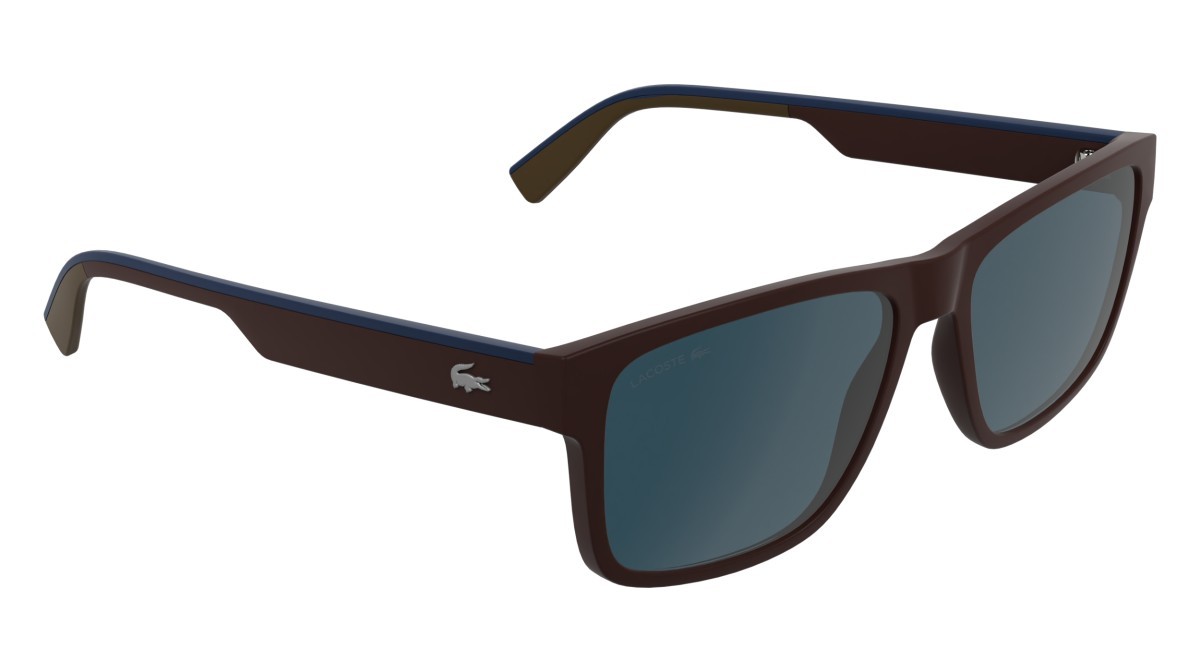 Sunglasses Lacoste L6076S (601) color matte burgungy shape rectangle lenses solid blue