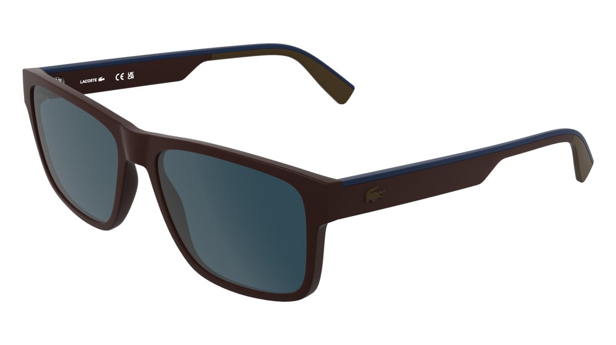 Sunglasses Lacoste L6076S (601) color matte burgungy shape rectangle lenses solid blue