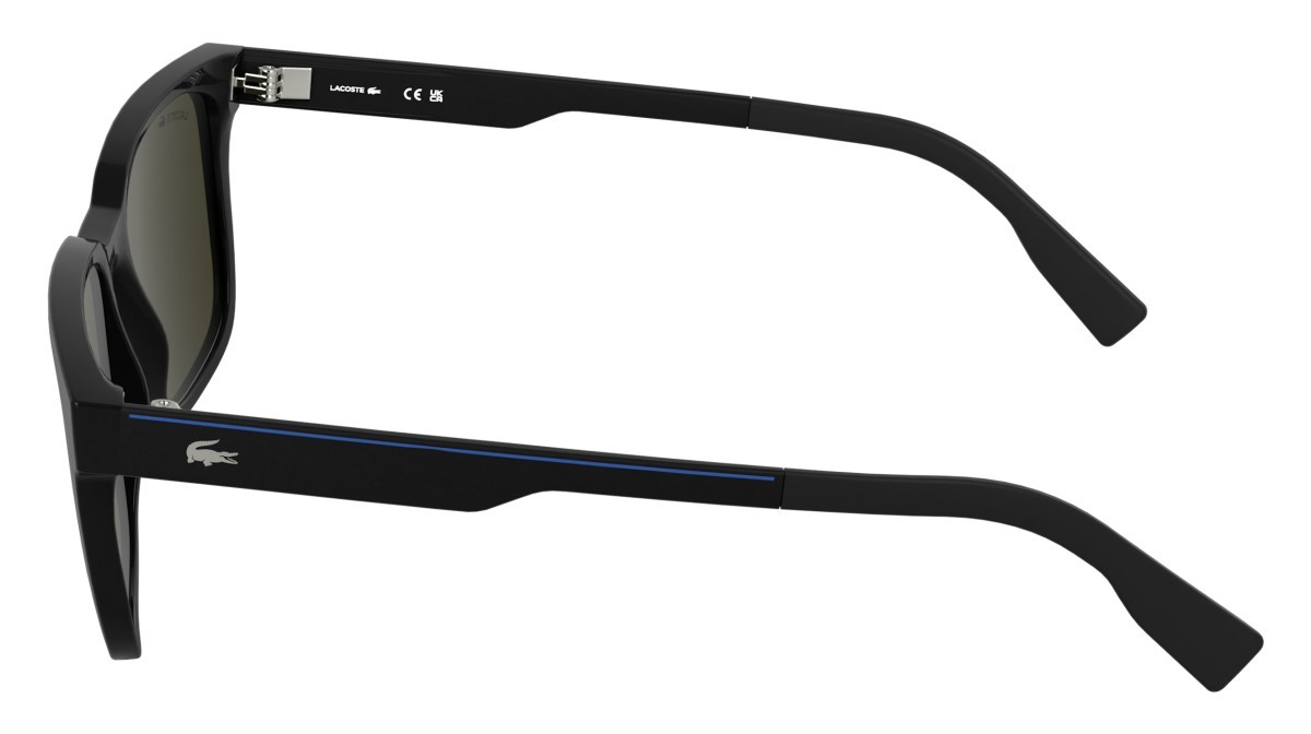 Sunglasses Lacoste L6077S (001) color black shape rectangle lenses azure mirror