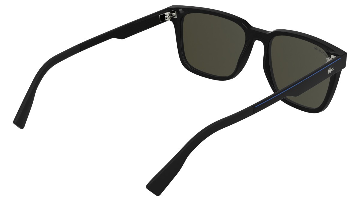 Sunglasses Lacoste L6077S (001) color black shape rectangle lenses azure mirror