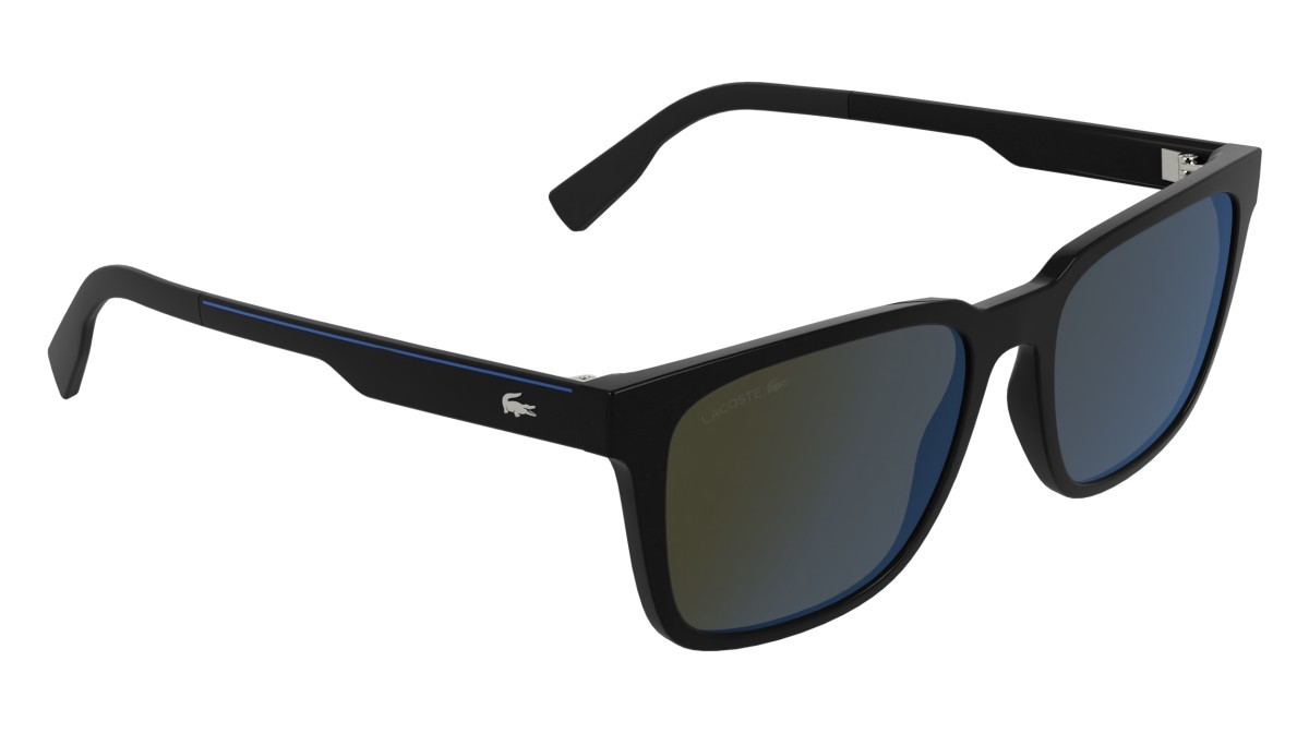 Sunglasses Lacoste L6077S (001) color black shape rectangle lenses azure mirror