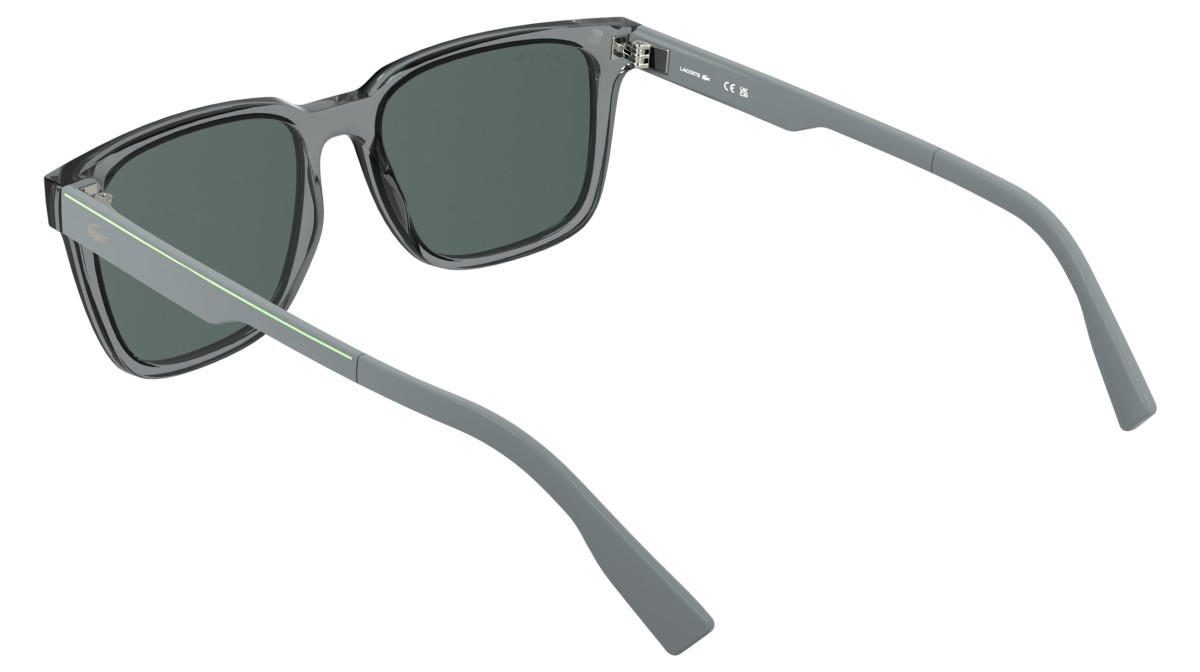 Sunglasses Lacoste L6077S (035) color transparent grey shape rectangle lenses solid green