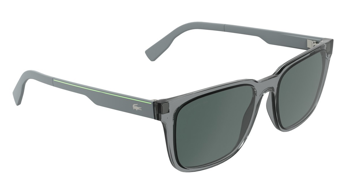 Sunglasses Lacoste L6077S (035) color transparent grey shape rectangle lenses solid green