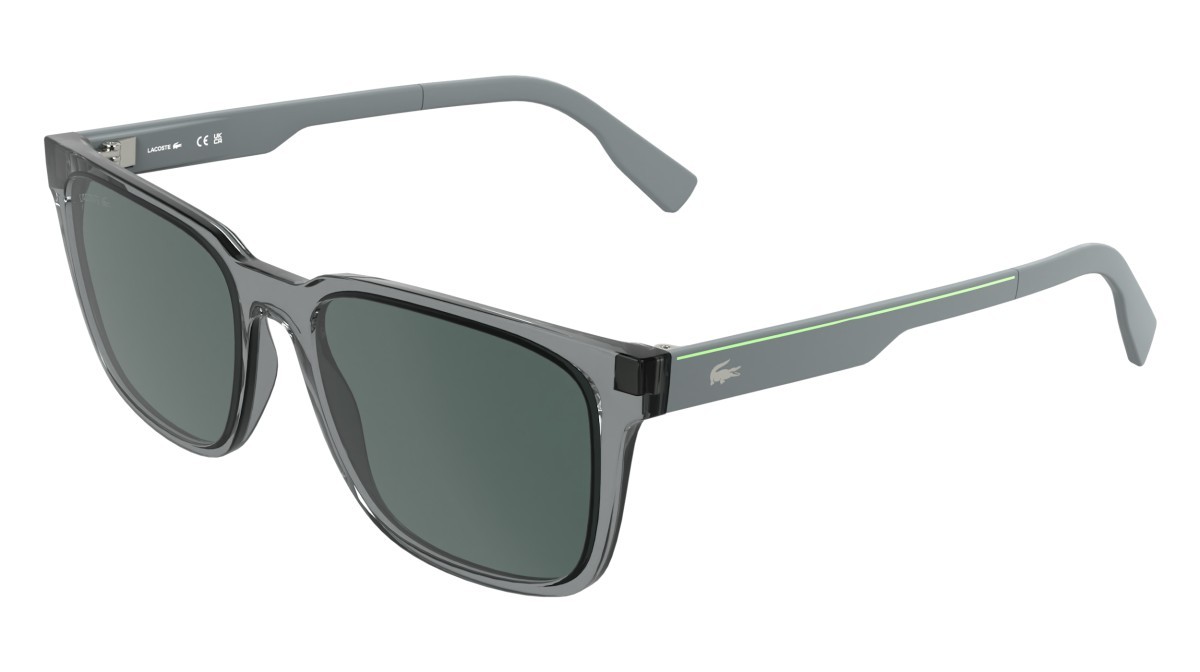 Sunglasses Lacoste L6077S (035) color transparent grey shape rectangle lenses solid green
