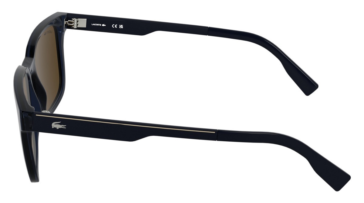 Sunglasses Lacoste L6077S (410) color transparent blue shape rectangle lenses solid brown