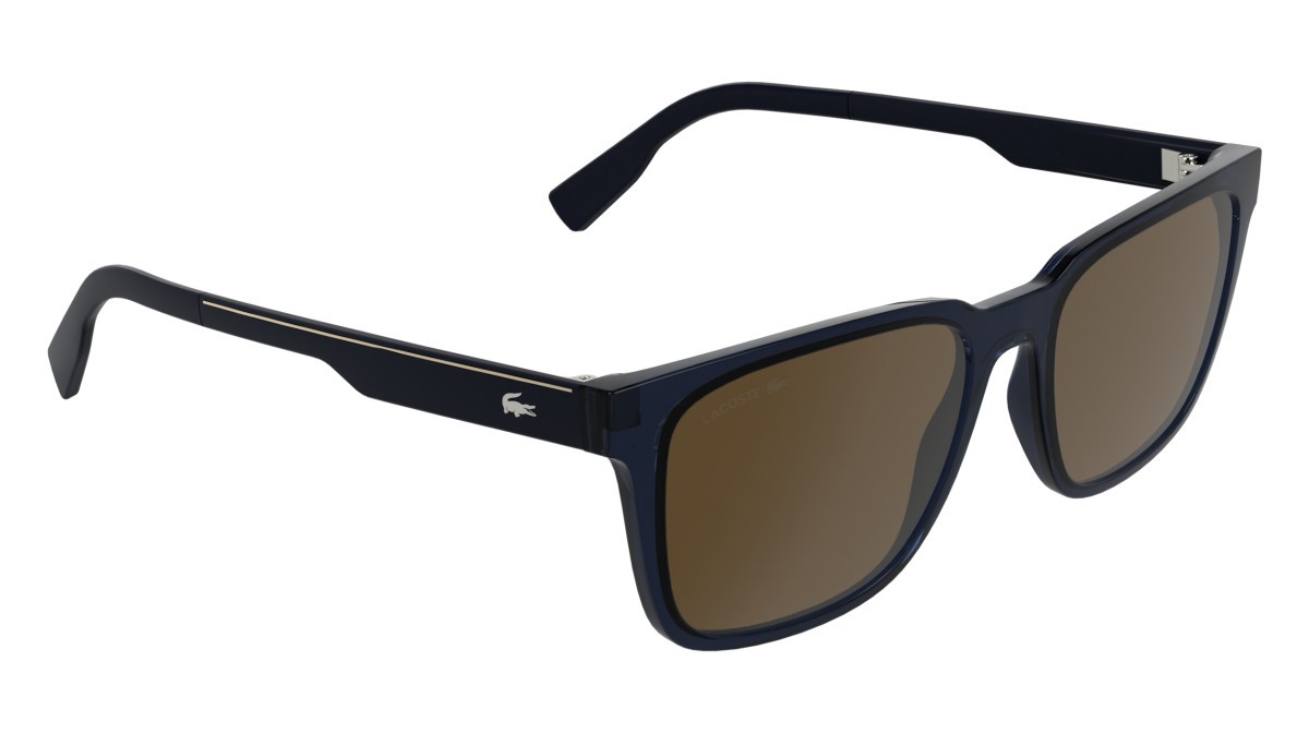 Sunglasses Lacoste L6077S (410) color transparent blue shape rectangle lenses solid brown