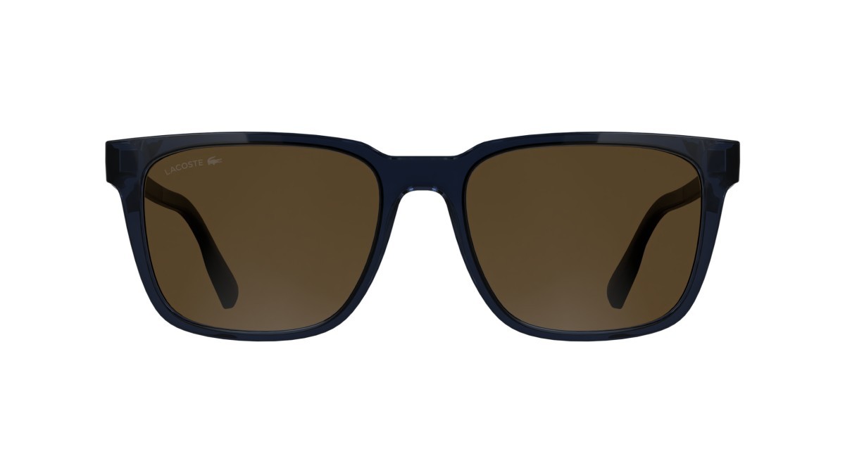 Sunglasses Lacoste L6077S (410) color transparent blue shape rectangle lenses solid brown