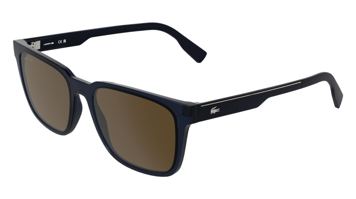 Sunglasses Lacoste L6077S (410) color transparent blue shape rectangle lenses solid brown