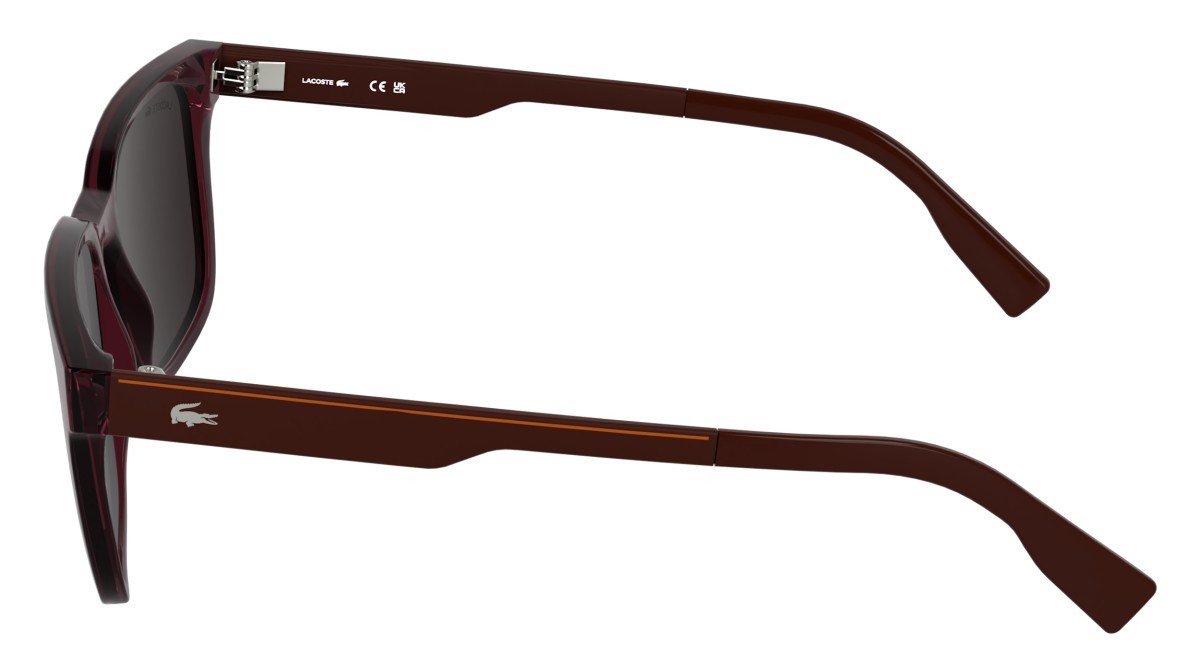 Sunglasses Lacoste L6077S (601) color transparent burgundy shape rectangle lenses solid dark wine