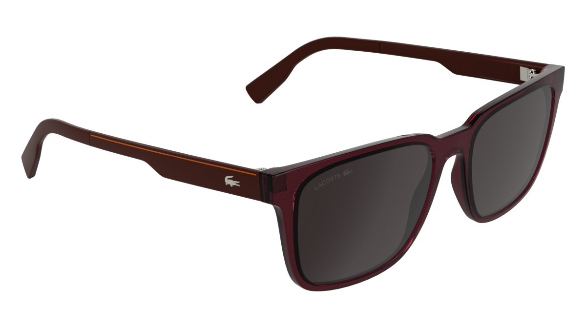 Sunglasses Lacoste L6077S (601) color transparent burgundy shape rectangle lenses solid dark wine
