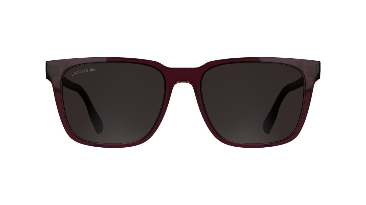 Sunglasses Lacoste L6077S (601) color transparent burgundy shape rectangle lenses solid dark wine