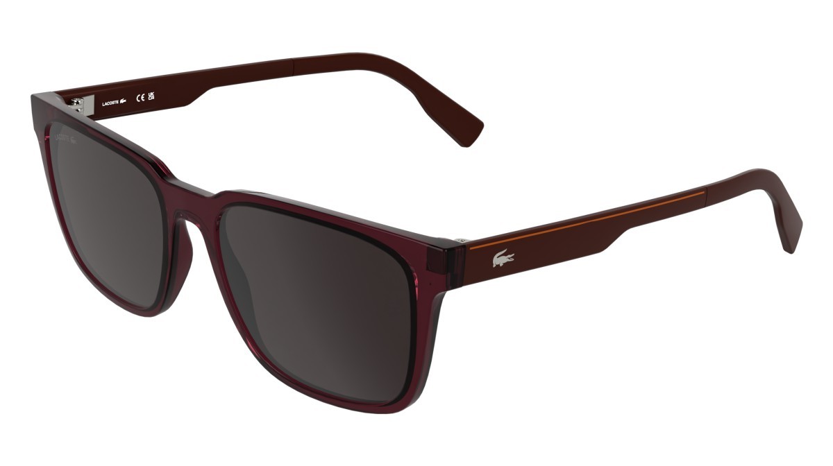 Sunglasses Lacoste L6077S (601) color transparent burgundy shape rectangle lenses solid dark wine
