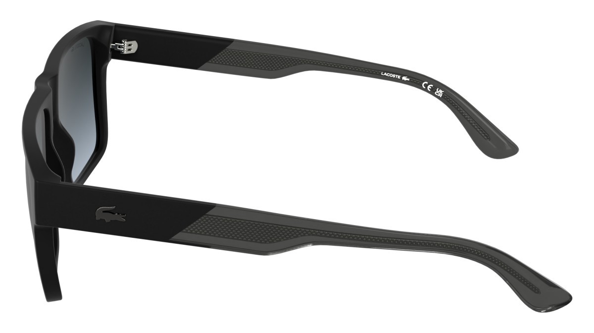 Sunglasses Lacoste L6085S (002) color matte black shape rectangle lenses gradient blue
