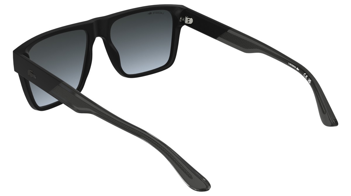 Sunglasses Lacoste L6085S (002) color matte black shape rectangle lenses gradient blue