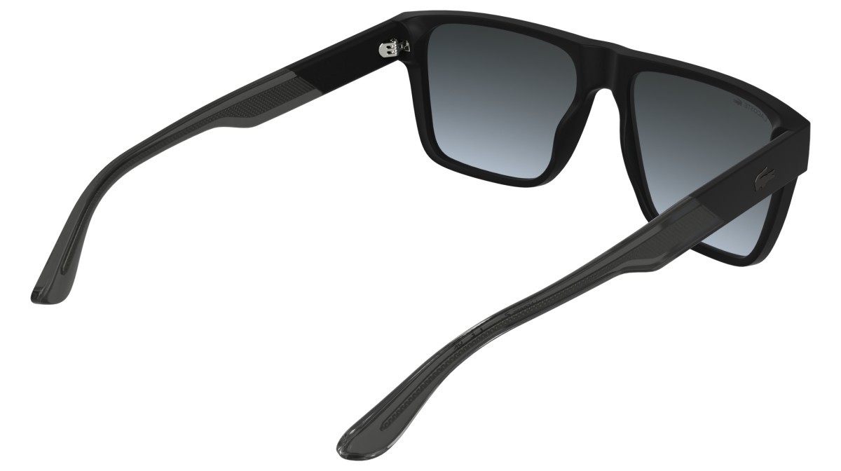 Sunglasses Lacoste L6085S (002) color matte black shape rectangle lenses gradient blue