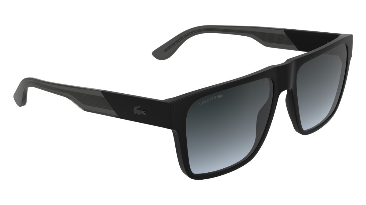 Sunglasses Lacoste L6085S (002) color matte black shape rectangle lenses gradient blue