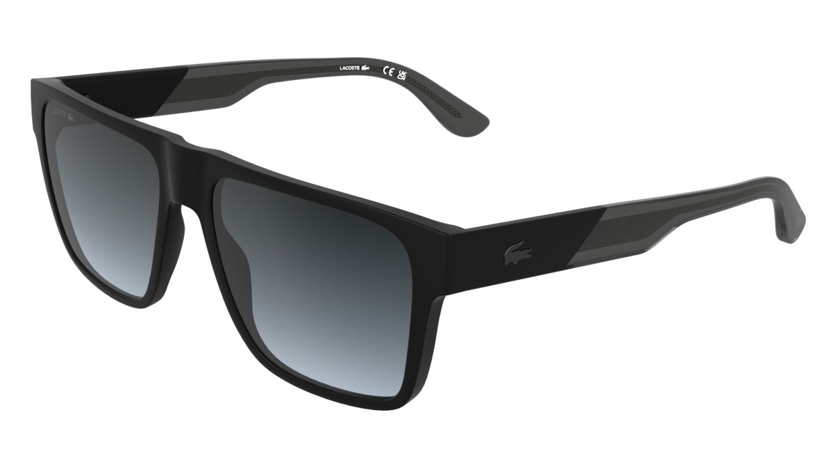 Sunglasses Lacoste L6085S (002) color matte black shape rectangle lenses gradient blue