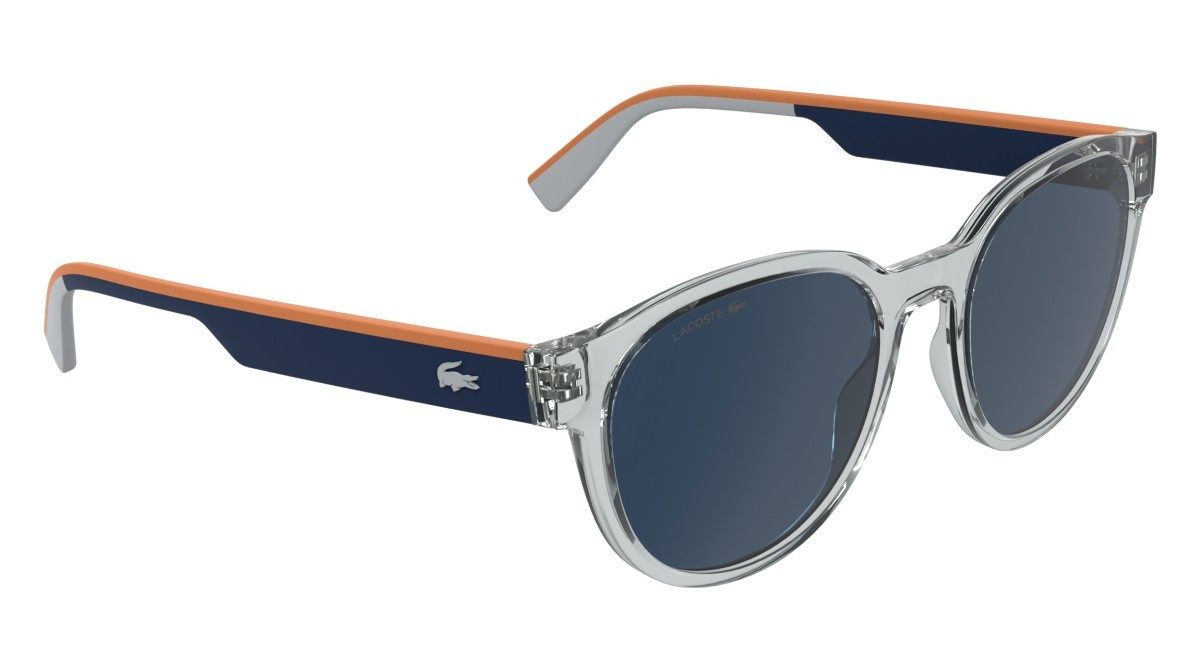 Sunglasses Lacoste L6088S (038) color transparent light grey shape rectangle lenses solid blue