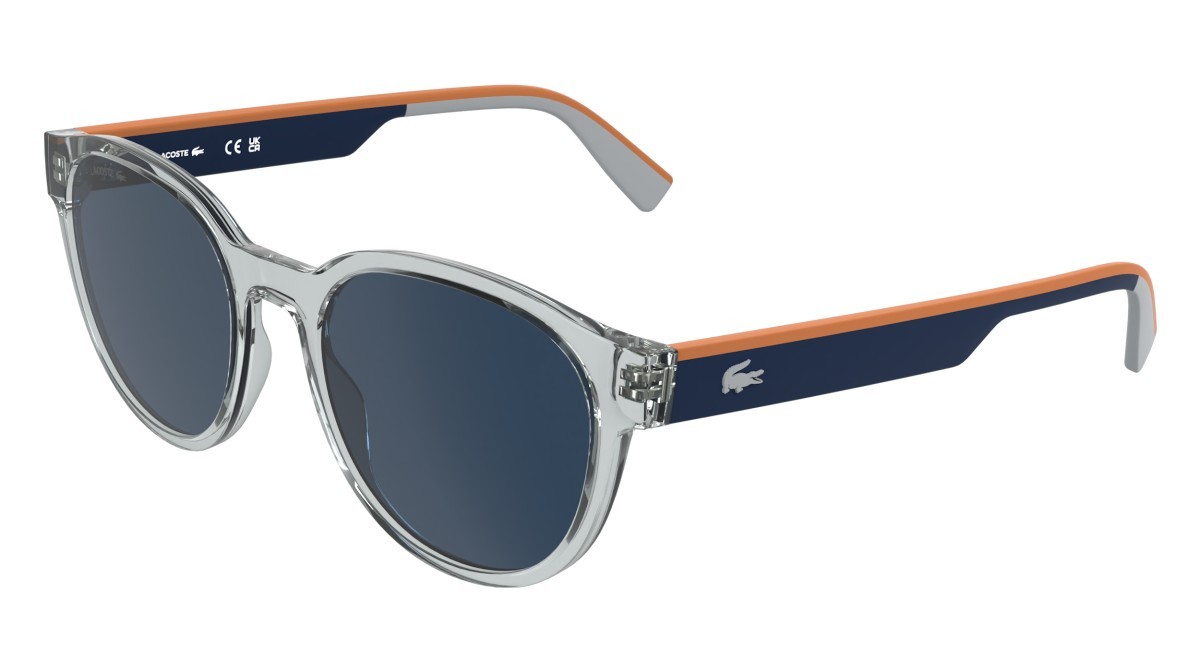 Sunglasses Lacoste L6088S (038) color transparent light grey shape rectangle lenses solid blue