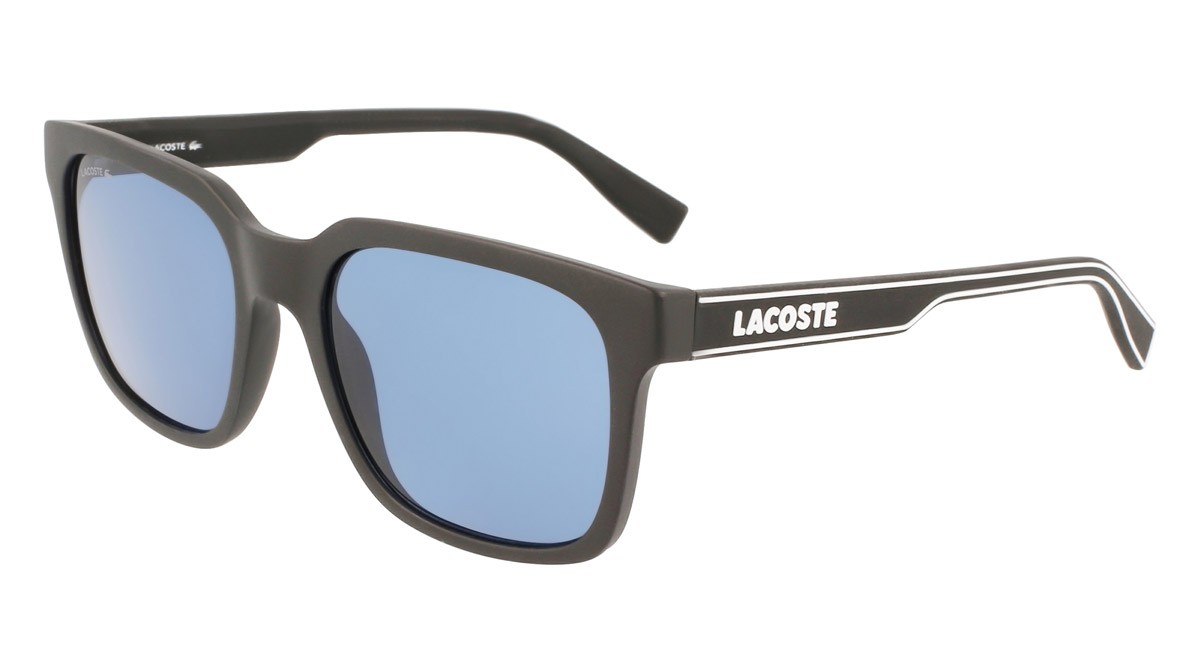 Sonnenbrillen Lacoste L967S (010) farbe matte charcoal black form rechteckig gläser solid blue