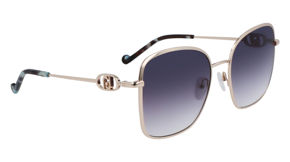 Occhiali da sole Liu Jo LJ155S (711) colore shiny gold forma rettangolare lenti gradient petrol