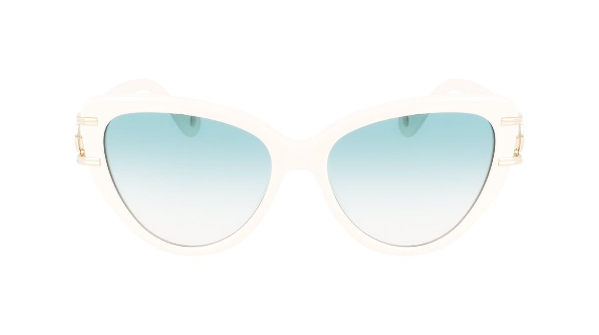 Sonnenbrillen Lanvin LNV643S (102) farbe white form cat-eye gläser gradient petrol flash