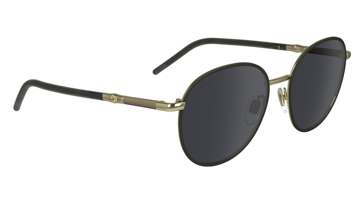 Sonnenbrillen Longchamp LO171S (708) farbe gold/khaki form rund gläser solid grey