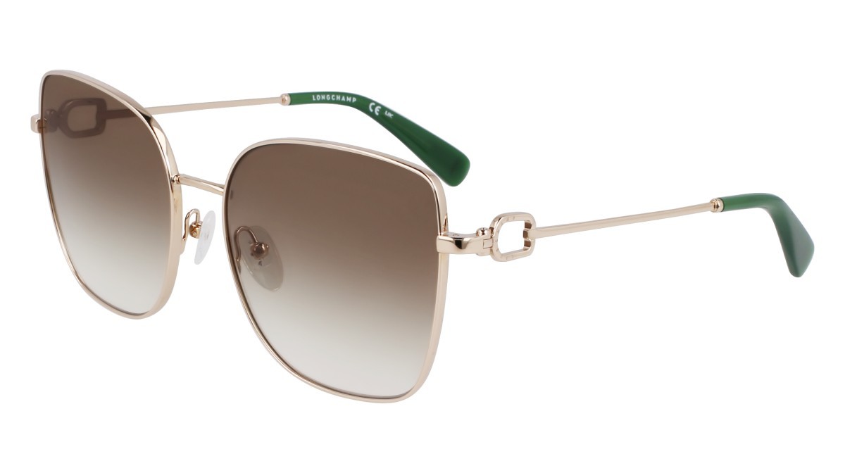 Occhiali da sole Longchamp LO177S (711) colore gold/gradient green forma farfalla lenti green clear gradient