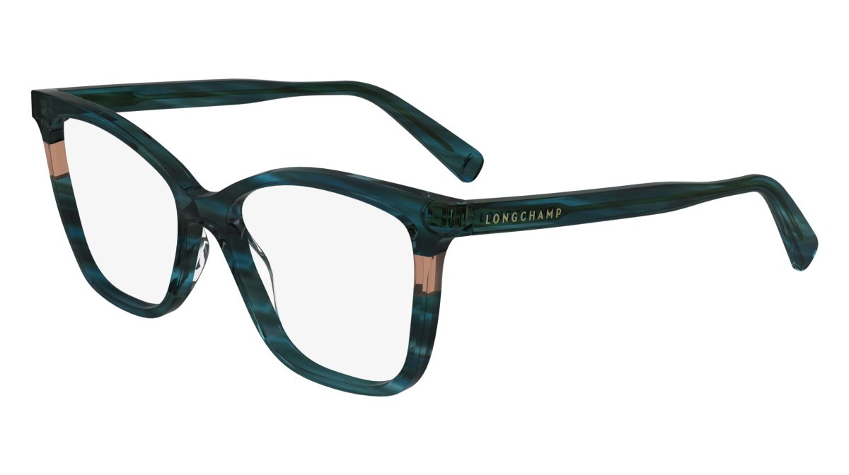 Eyeglasses Longchamp LO2741 (308) color striped green shape rectangle lenses demo