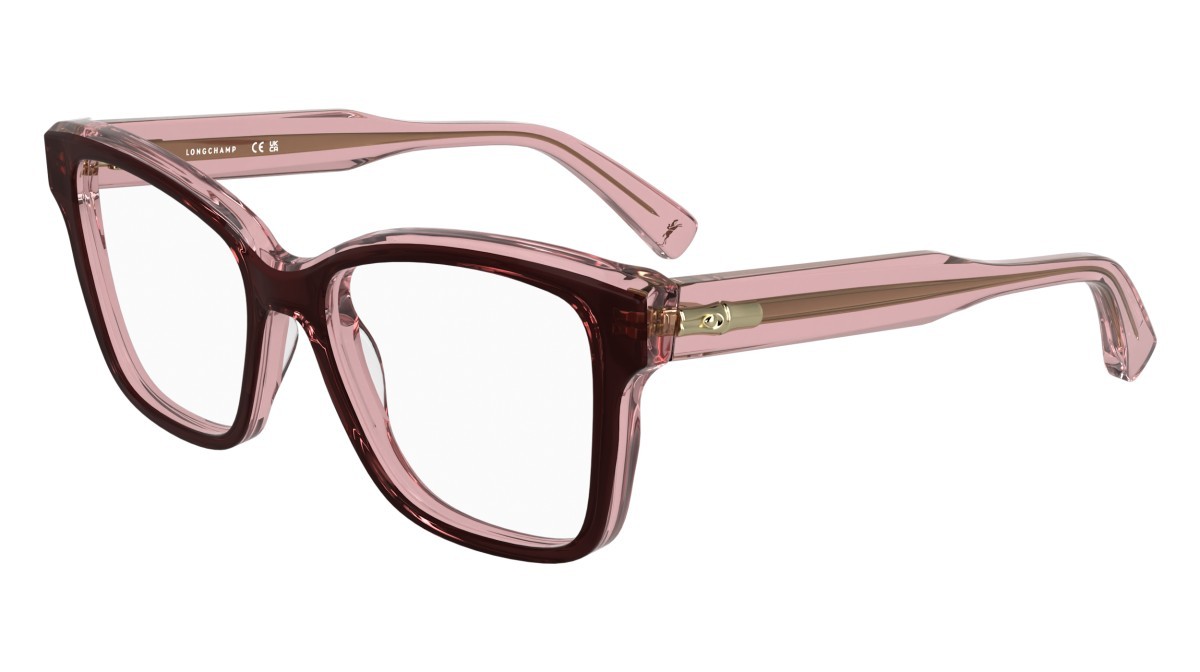Eyeglasses Longchamp LO2770 (601) color transparent burgundy shape rectangle lenses colore - 3
