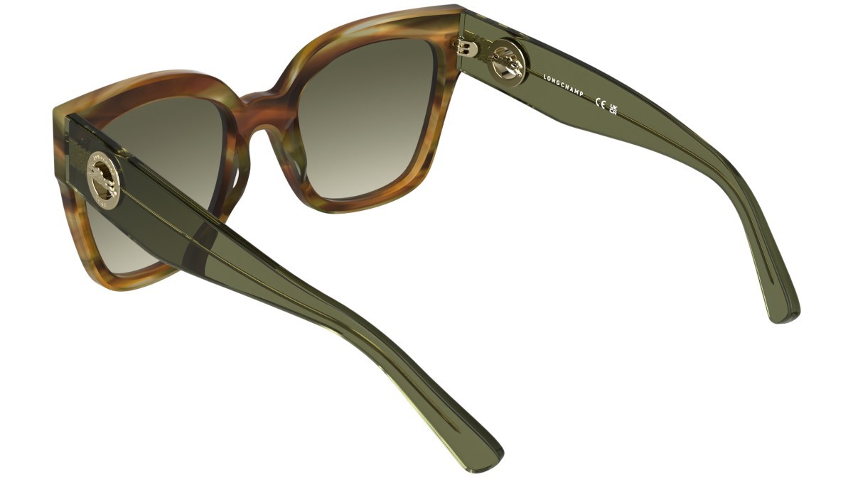 Occhiali da sole Longchamp LO717S (324) colore striped khaki brown havana forma pantos lenti gradient khaki