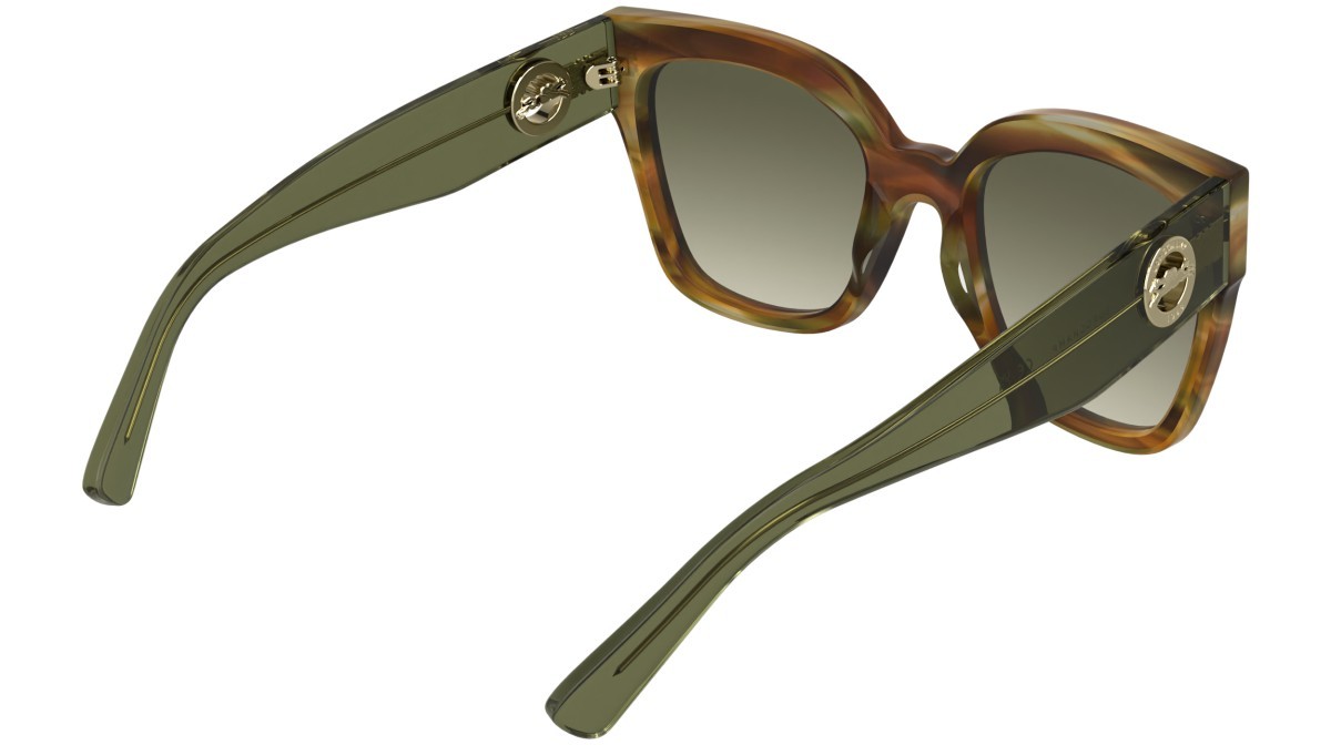 Occhiali da sole Longchamp LO717S (324) colore striped khaki brown havana forma pantos lenti gradient khaki